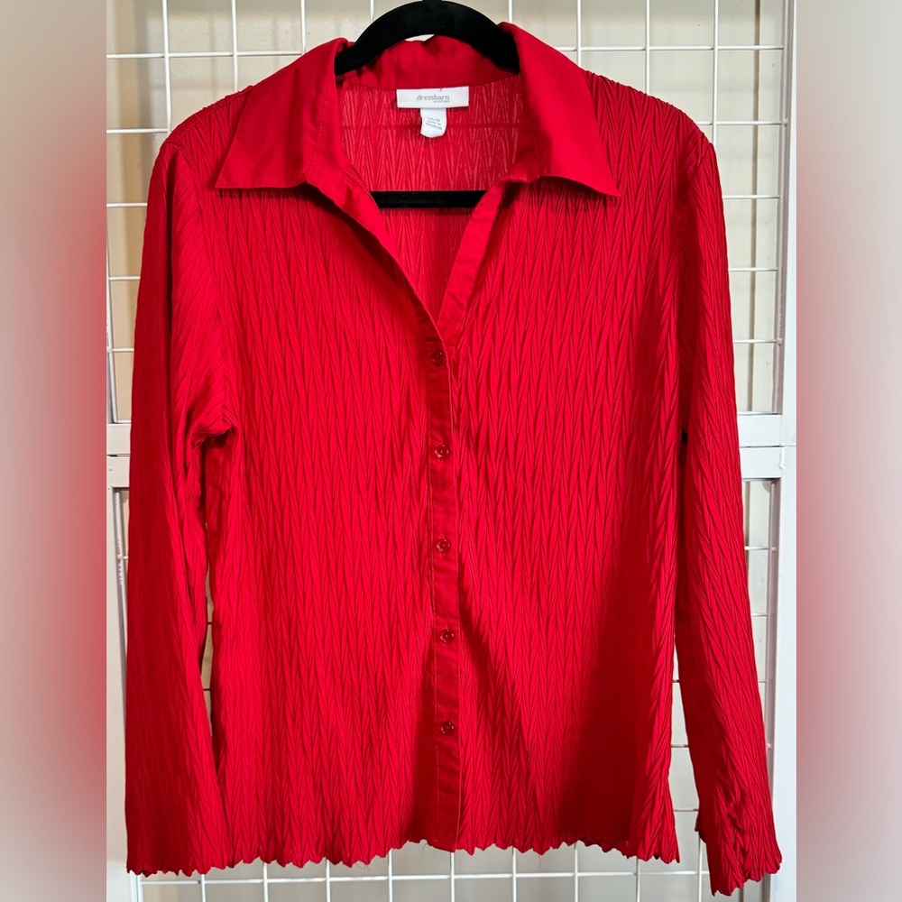Dressbarn Women’s Vibrant Red Button Down Blouse Top Shirt 14/16